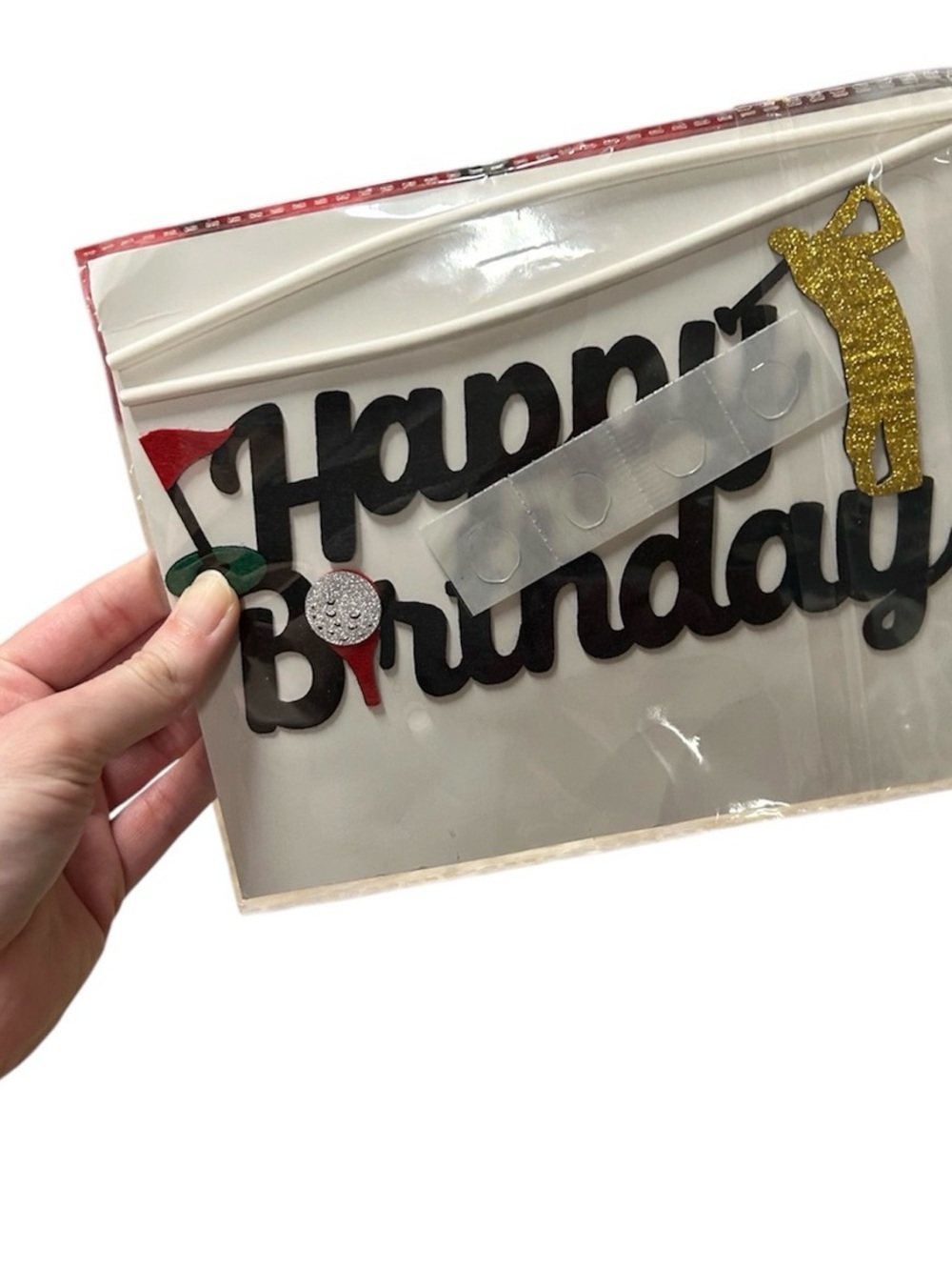 Golf Themed "Happy Birthday" Cake Topper - Black & Gold